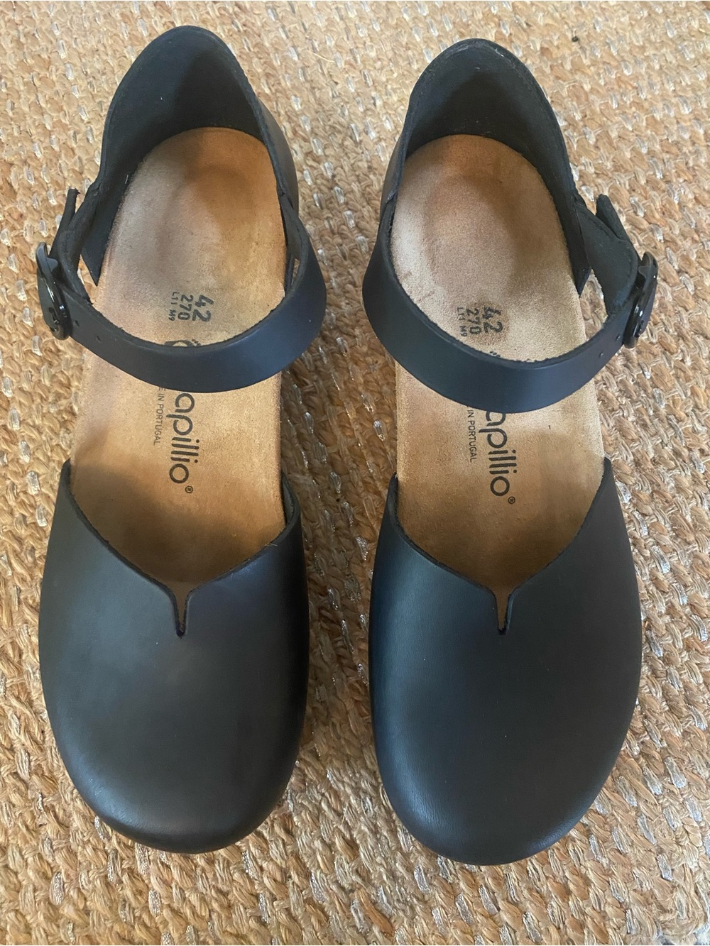 Birkenstock Papillio Mary Jane Black Leather Wedge Clogs Shoes SZ 42 US 11 EUC